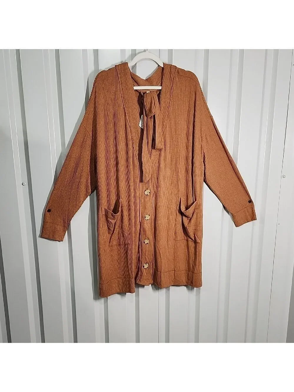 Intimately Free People Orange-Brown Cardigan Button Front Belted Size Large NWT